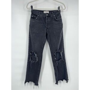 Free People We The Free Lasso Jeans Destroyed Open Knee Black Button Fly Size 24
